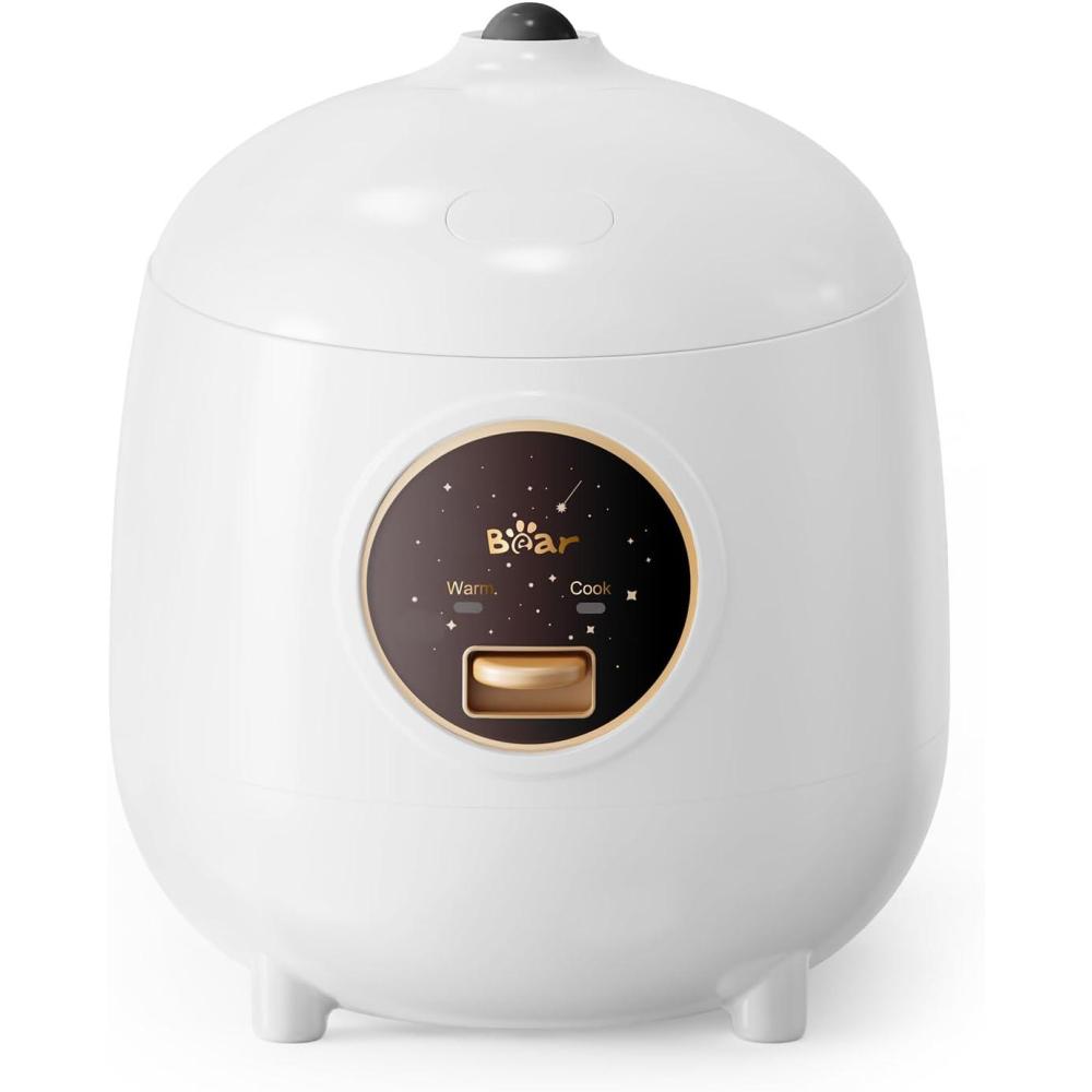 image:imageBear Mini Rice Cooker 2 Cups Uncooked 12L Portable NonStick Small Travel Rice Cooker BPA Free One Button to Cook and Keep Warm Function BlueASnow White12L with Easy One Button Control