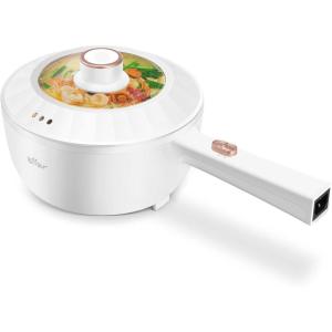 Bear Hot Pot Electric, 2L Multifunctional Portable Cooking Pot, 1000W Rapid Noodles Electric, Non-Stick Frying Pans for Steak, Egg, Ramen, Oatmeal With Dual Power Adjustment(2.1 Quarts)